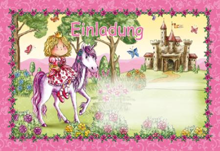 Prinzessin Falt-Einladungskarten 6 Stück mit Siegel